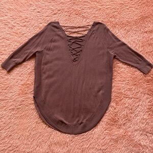 Express Laced Up Back Sweater, Rust
